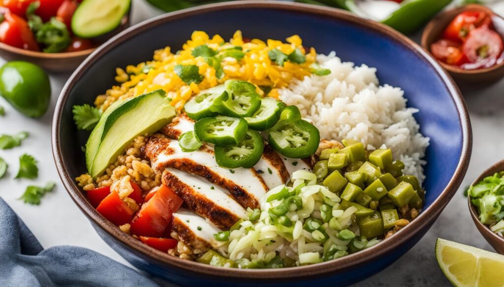 Chicken Burrito Bowl with Hatch Chile Rice